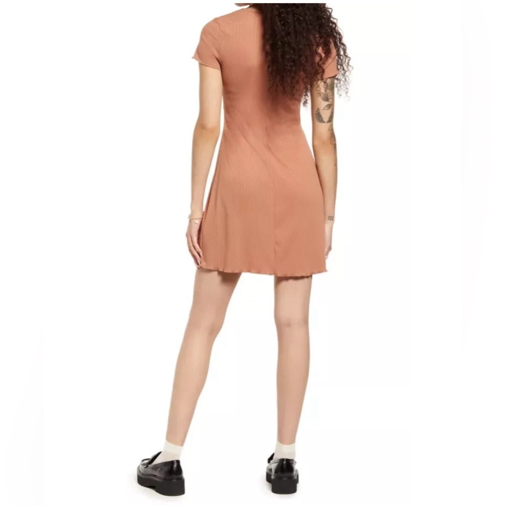 Nordstrom BP -Tie-Front Lettuce Edge Ribbed Mini Dress -Size: XL - New With Tags - Picture 2 of 6
